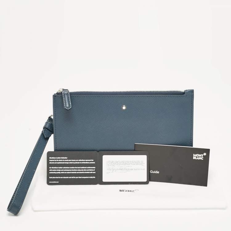 Pre Owned Montblanc Navy Blue Leather Zip Wristlet Pouch