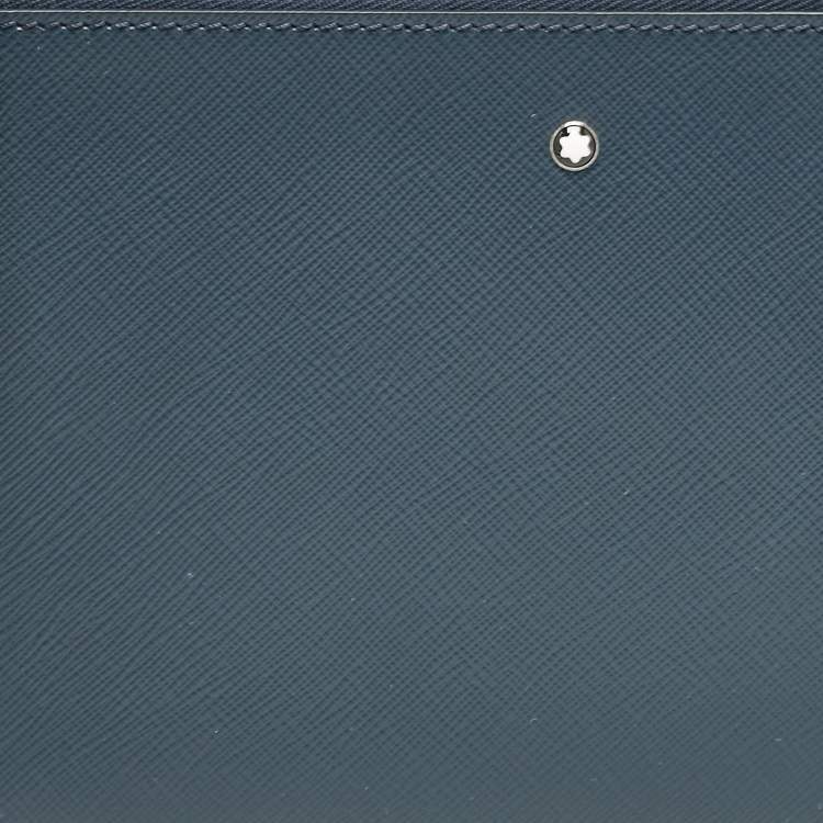 Pre Owned Montblanc Navy Blue Leather Zip Wristlet Pouch