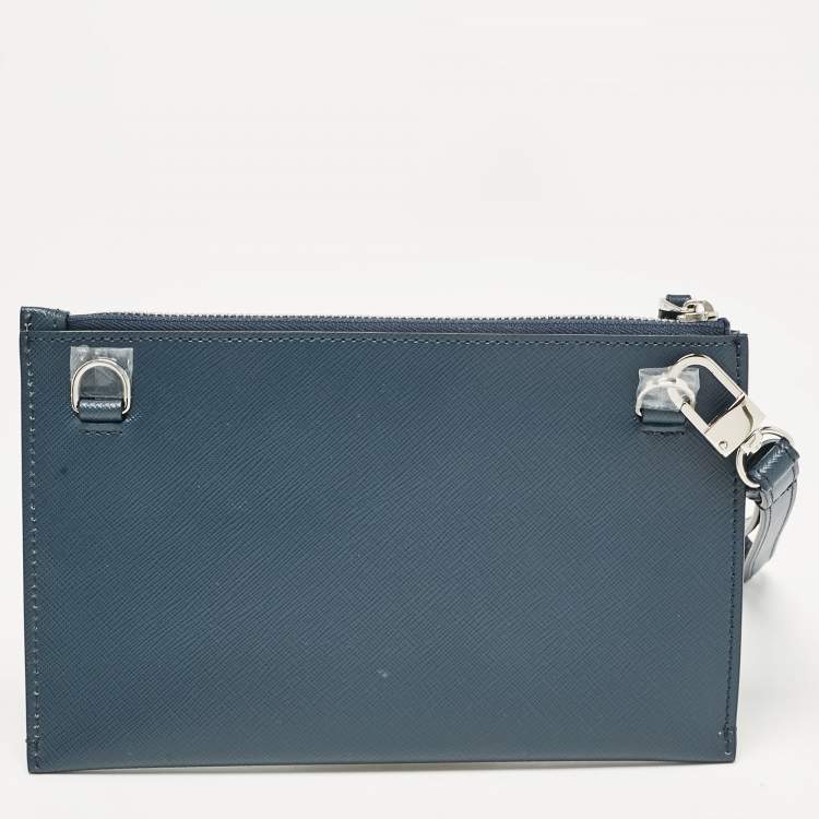Pre Owned Montblanc Navy Blue Leather Zip Wristlet Pouch