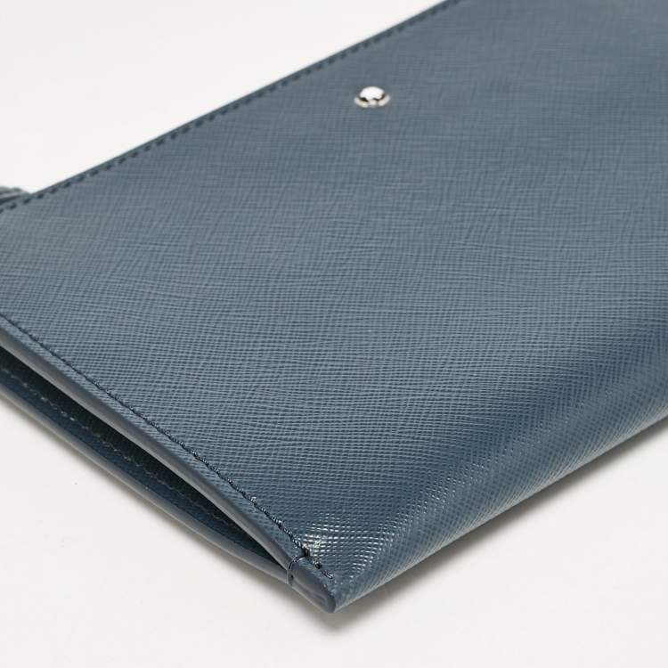 Pre Owned Montblanc Navy Blue Leather Zip Wristlet Pouch