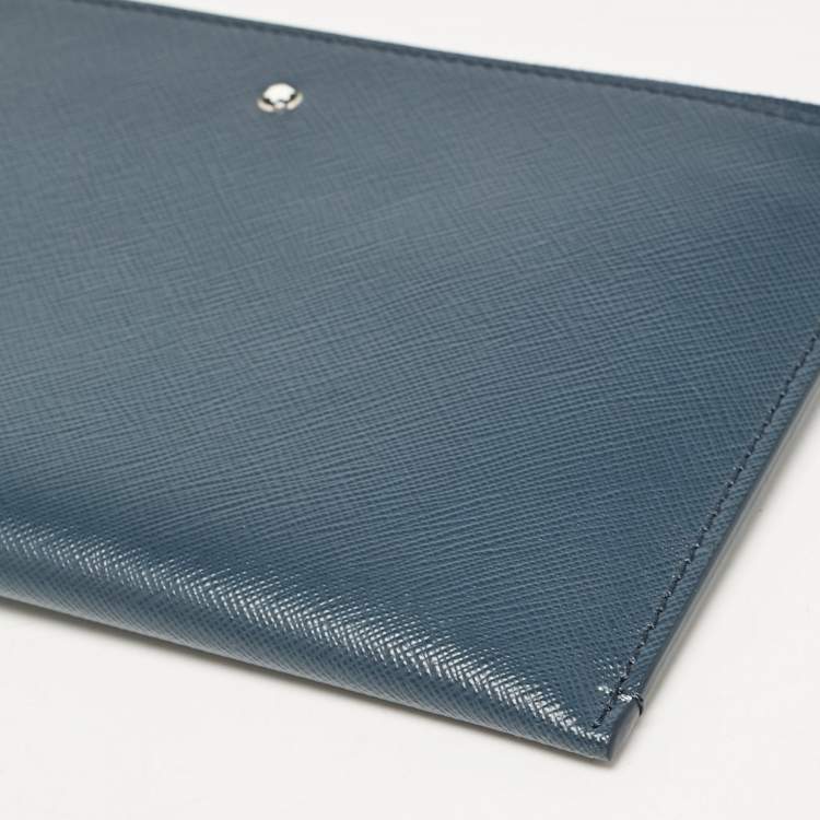 Pre Owned Montblanc Navy Blue Leather Zip Wristlet Pouch
