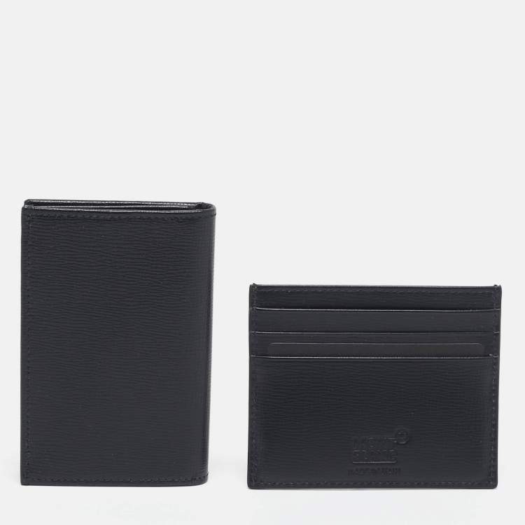 Pre Owned Montblanc Black Leather Meisterstuck Business Card Holder Set of 2