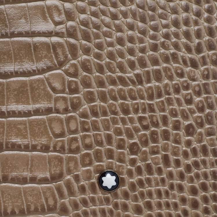Pre Owned Montblanc Beige Croc Embossed Leather Meisterstuck Bifold Business Wallet