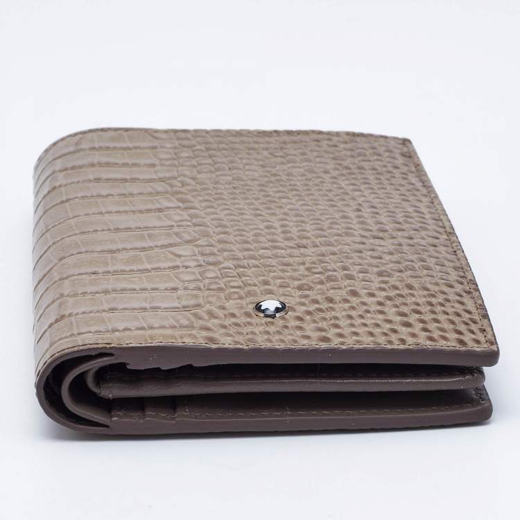 Pre Owned Montblanc Beige Croc Embossed Leather Meisterstuck Bifold Business Wallet