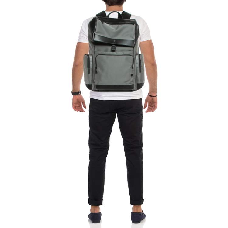 Pre Owned Montblanc Grey/Black Nylon and Leather Large Nightflight Backpack