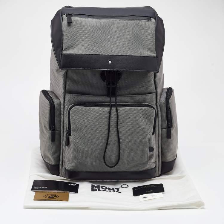 Pre Owned Montblanc Grey/Black Nylon and Leather Large Nightflight Backpack