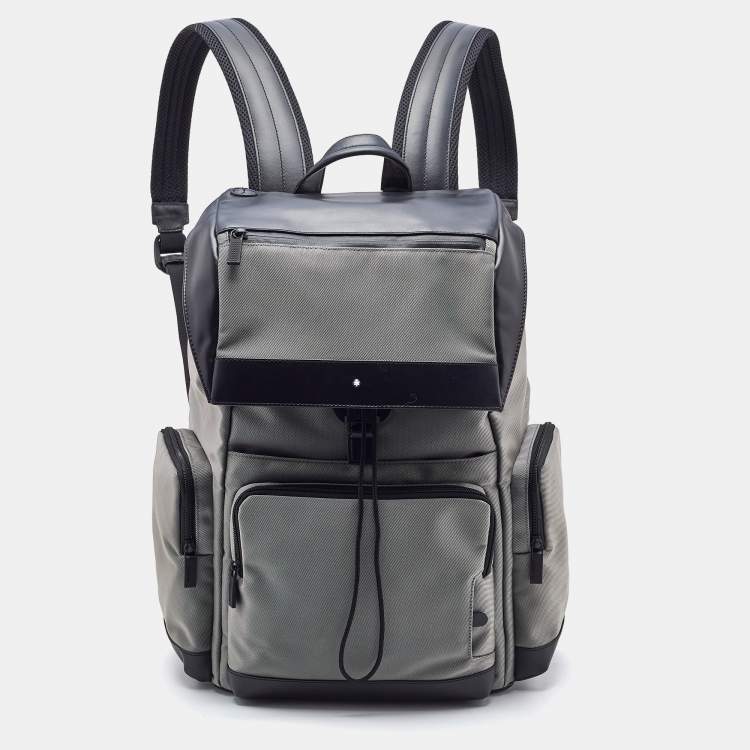 Pre Owned Montblanc Grey/Black Nylon and Leather Large Nightflight Backpack