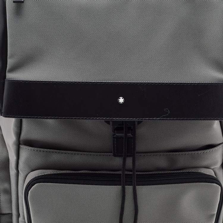 Pre Owned Montblanc Grey/Black Nylon and Leather Large Nightflight Backpack