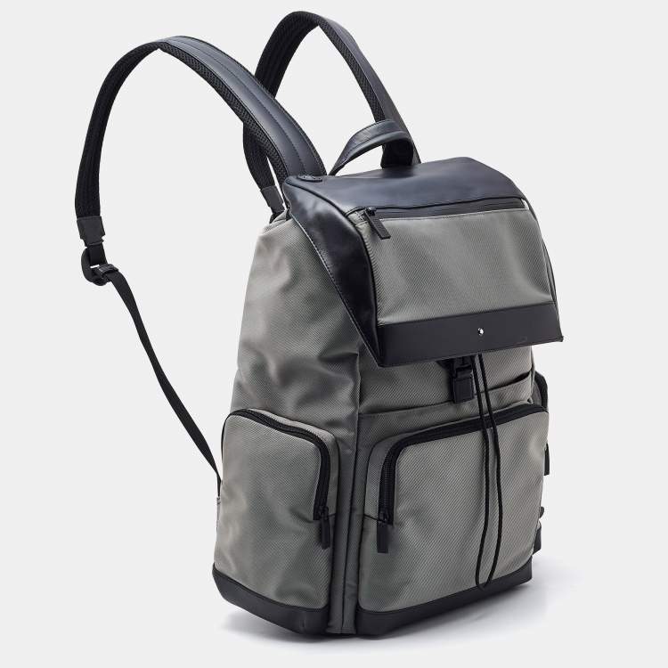 Pre Owned Montblanc Grey/Black Nylon and Leather Large Nightflight Backpack