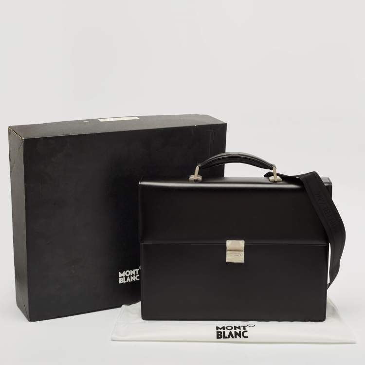 Pre Owned Montblanc Black Leather Meisterstuck Triple Gusset Briefcase Bag