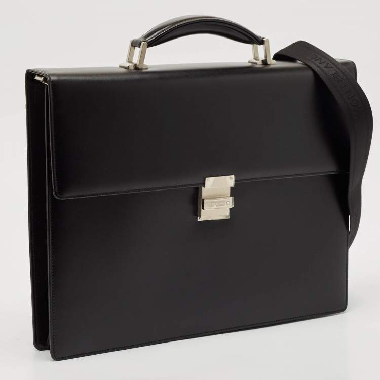 Pre Owned Montblanc Black Leather Meisterstuck Triple Gusset Briefcase Bag