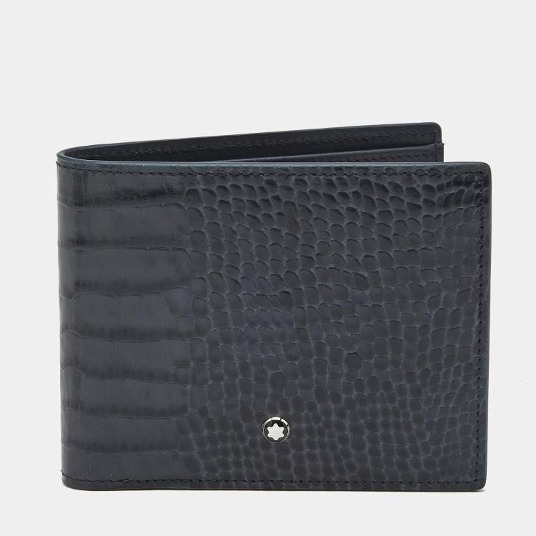 Pre Owned Montblanc Blue Croc Embossed Leather Meisterstuck Bifold Wallet