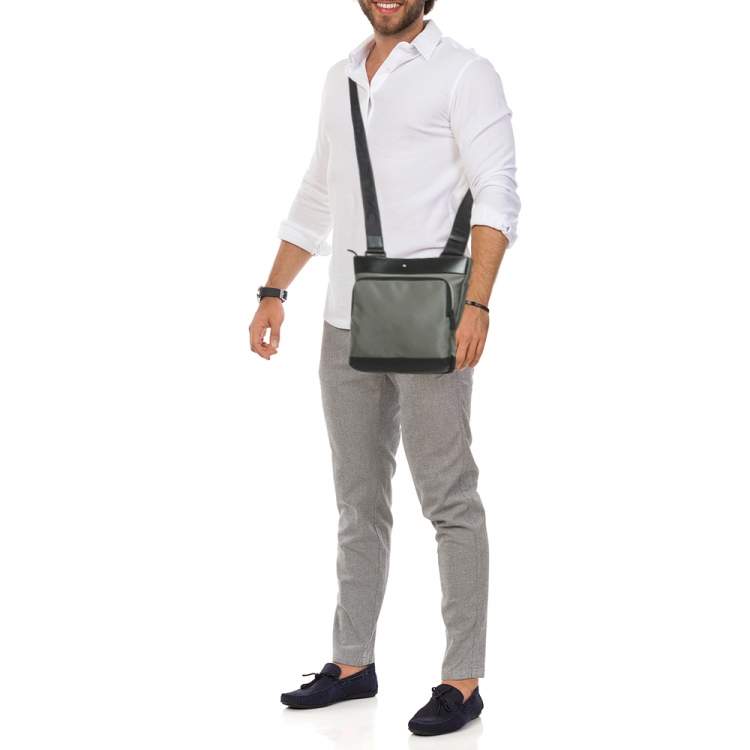 Pre Owned Montblanc Nightflight Grey/Black Nylon and Leather Messenger Bag