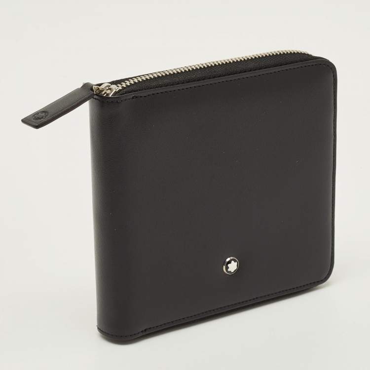 Pre Owned Montblanc Meisterstuck Black Leather Horizontal Zip Around Wallet