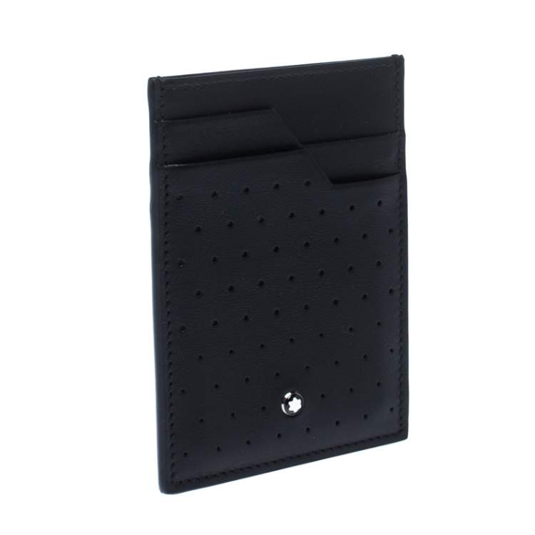 Pre Owned Montblanc Black Perforated Leather Meisterstuck Card Case