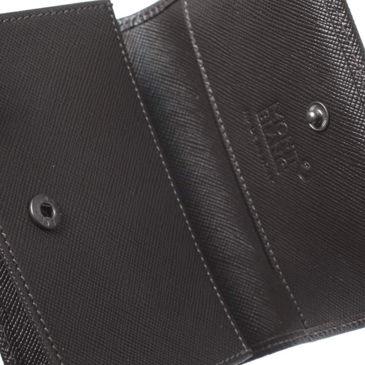 Pre Owned Montblanc Dark Brown/Beige Signature Coated Canvas Flap Card Holder