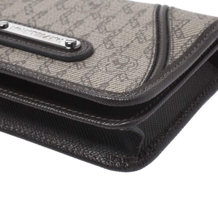 Pre Owned Montblanc Dark Brown/Beige Signature Coated Canvas Flap Card Holder