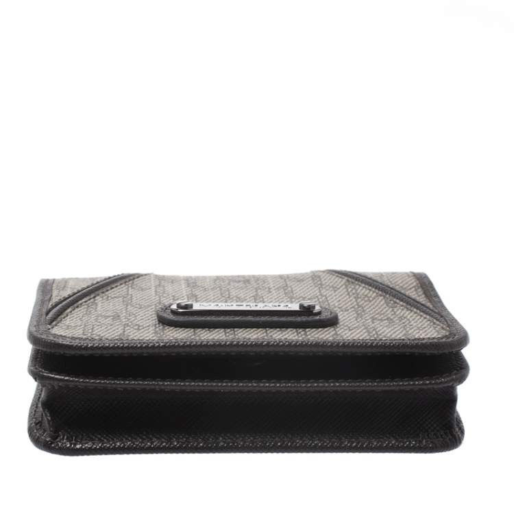 Pre Owned Montblanc Dark Brown/Beige Signature Coated Canvas Flap Card Holder