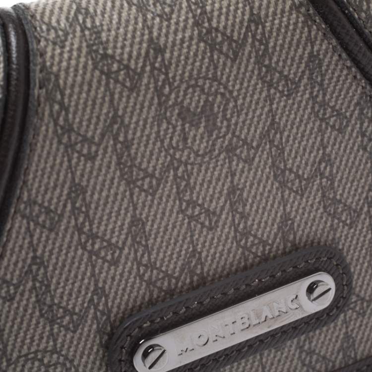 Pre Owned Montblanc Dark Brown/Beige Signature Coated Canvas Flap Card Holder