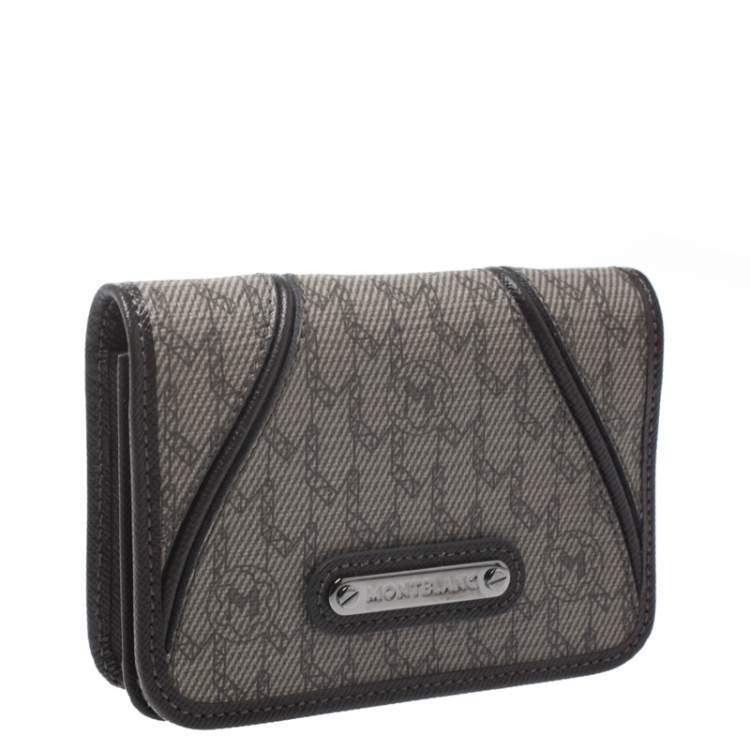 Pre Owned Montblanc Dark Brown/Beige Signature Coated Canvas Flap Card Holder