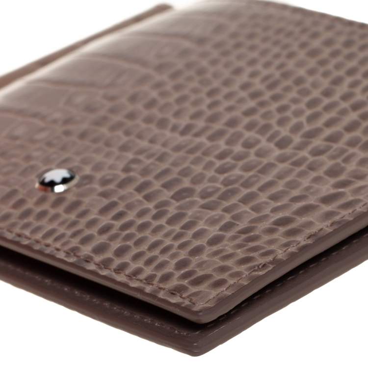 Pre Owned Montblanc Beige Croc Embossed Leather Meisterstuck Money Clip Bifold Wallet