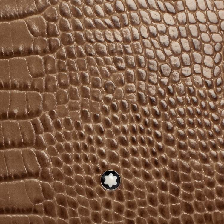 Pre Owned Montblanc Beige Croc Embossed Leather Meisterstuck Bifold Wallet