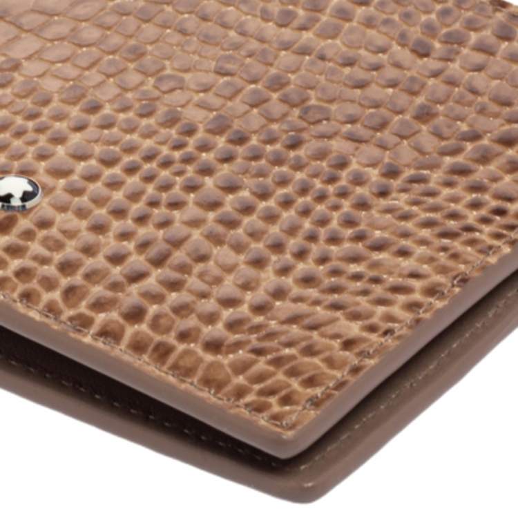 Pre Owned Montblanc Beige Croc Embossed Leather Meisterstuck Bifold Wallet