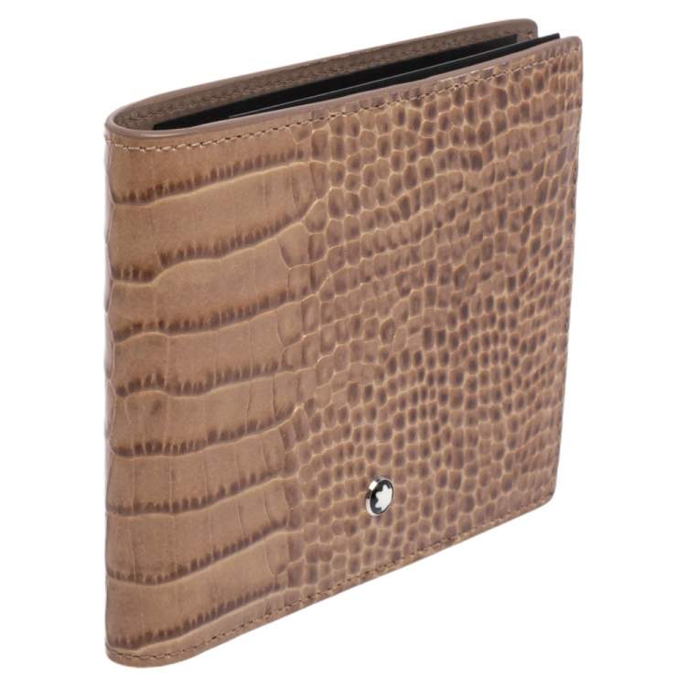 Pre Owned Montblanc Beige Croc Embossed Leather Meisterstuck Bifold Wallet