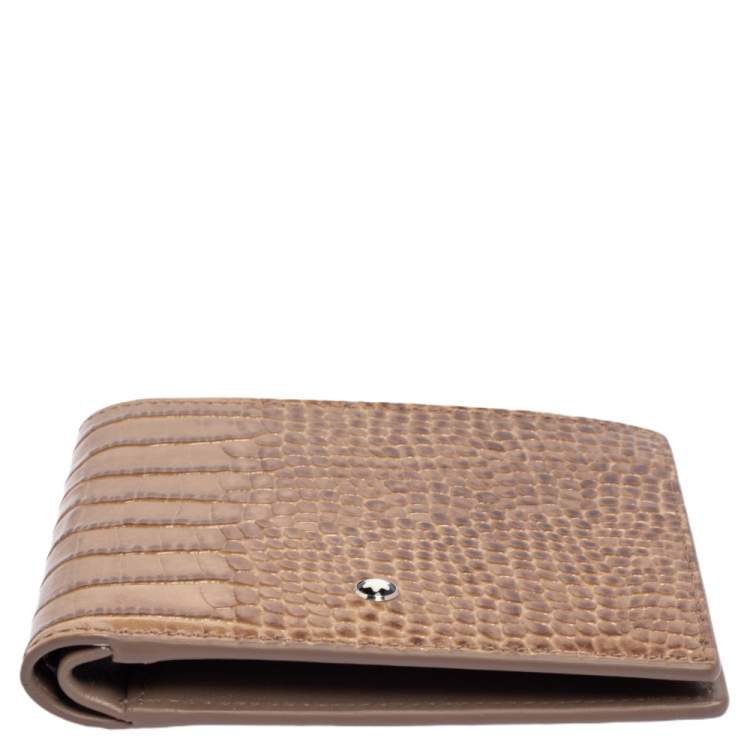 Pre Owned Montblanc Beige Croc Embossed Leather Meisterstuck Bifold Wallet
