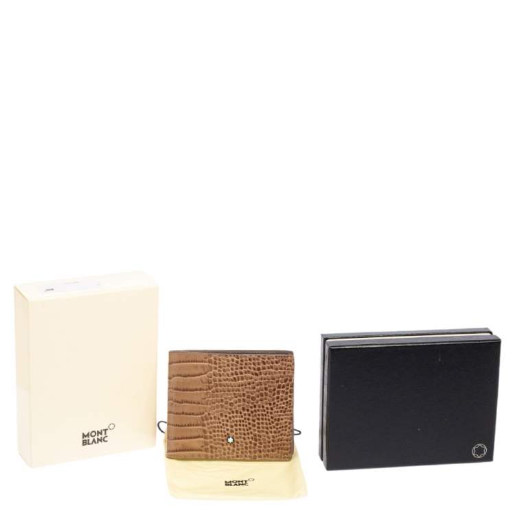 Pre Owned Montblanc Beige Croc Embossed Leather Meisterstuck Bifold Wallet
