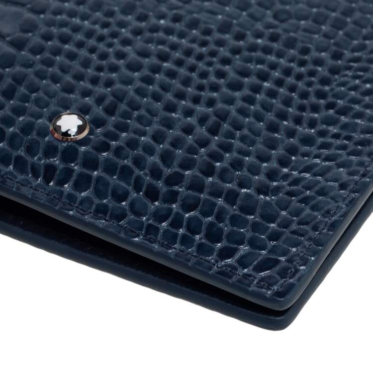 Pre Owned Montblanc Blue Croc Embossed Leather Meisterstuck Bifold Wallet