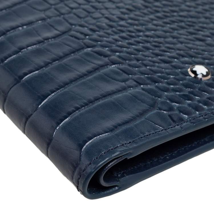 Pre Owned Montblanc Blue Croc Embossed Leather Meisterstuck Bifold Wallet
