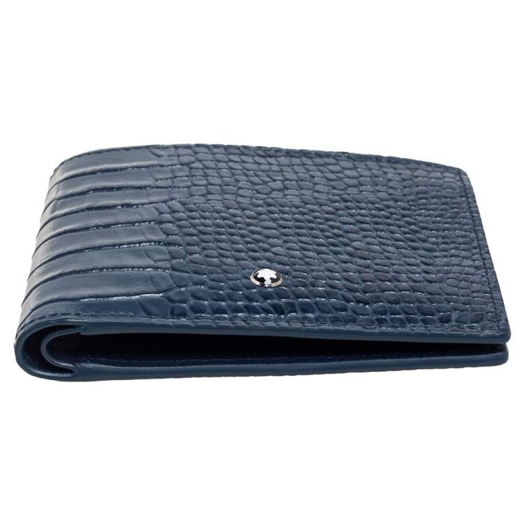 Pre Owned Montblanc Blue Croc Embossed Leather Meisterstuck Bifold Wallet