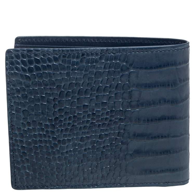 Pre Owned Montblanc Blue Croc Embossed Leather Meisterstuck Bifold Wallet