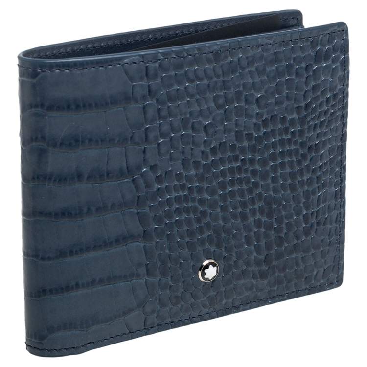 Pre Owned Montblanc Blue Croc Embossed Leather Meisterstuck Bifold Wallet