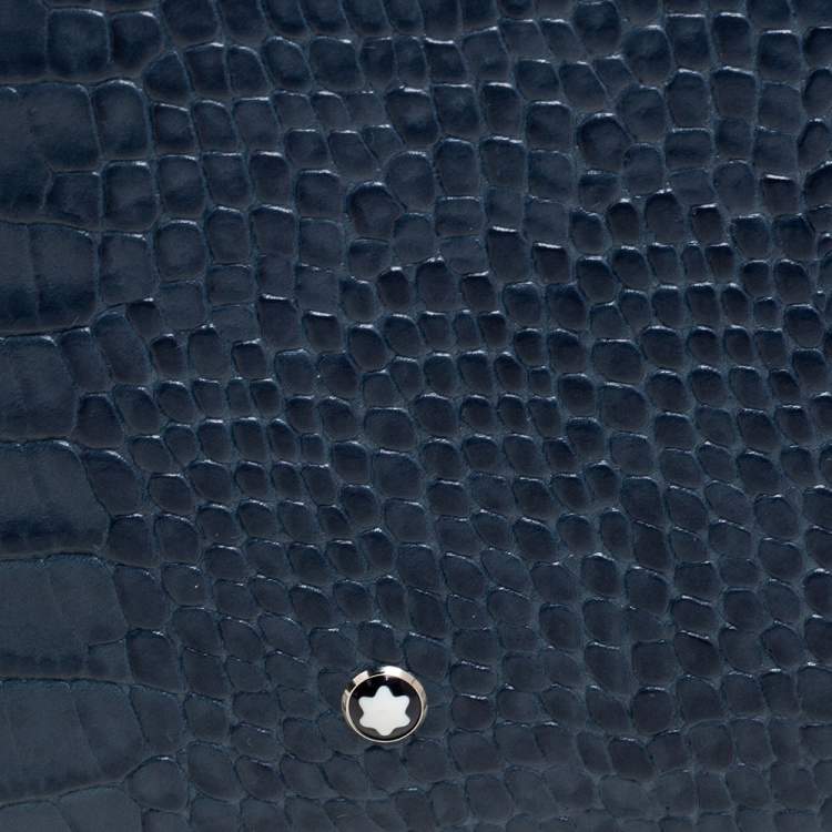 Pre Owned Montblanc Blue Croc Embossed Leather Meisterstuck Bifold Wallet