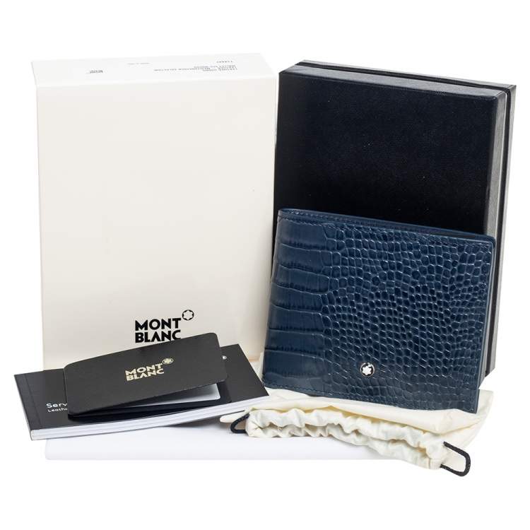 Pre Owned Montblanc Blue Croc Embossed Leather Meisterstuck Bifold Wallet