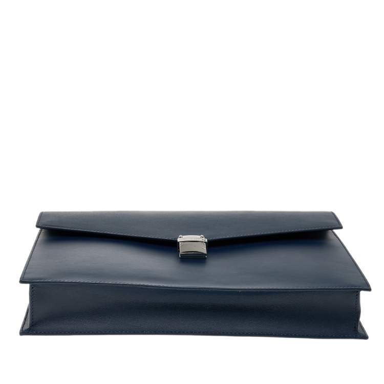 Pre Owned Montblanc Navy Blue Leather Meisterstuck Classic Single Gusset Briefcase