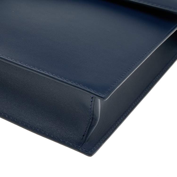 Pre Owned Montblanc Navy Blue Leather Meisterstuck Classic Single Gusset Briefcase