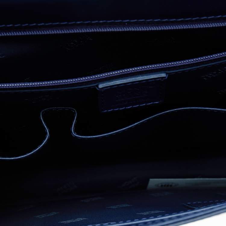 Pre Owned Montblanc Navy Blue Leather Meisterstuck Classic Single Gusset Briefcase