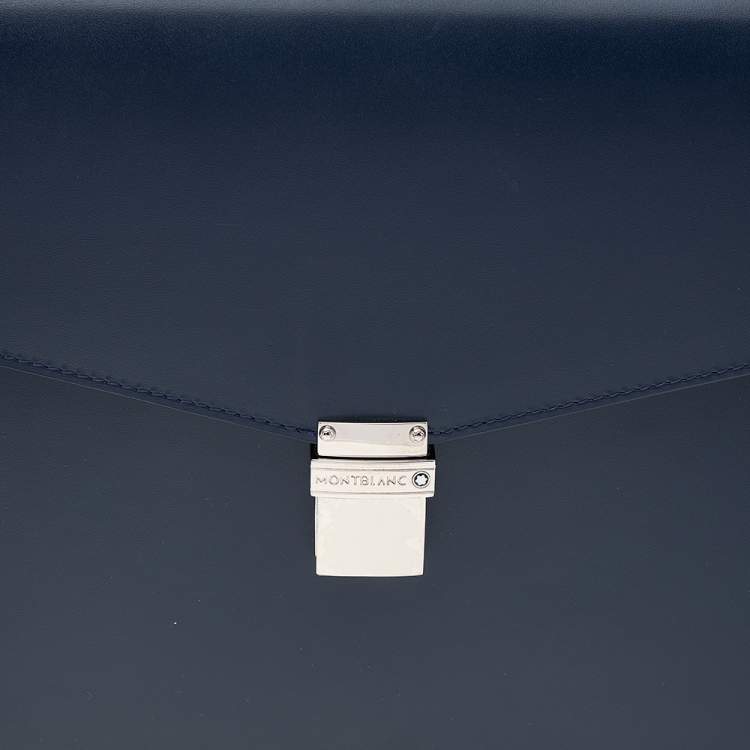 Pre Owned Montblanc Navy Blue Leather Meisterstuck Classic Single Gusset Briefcase