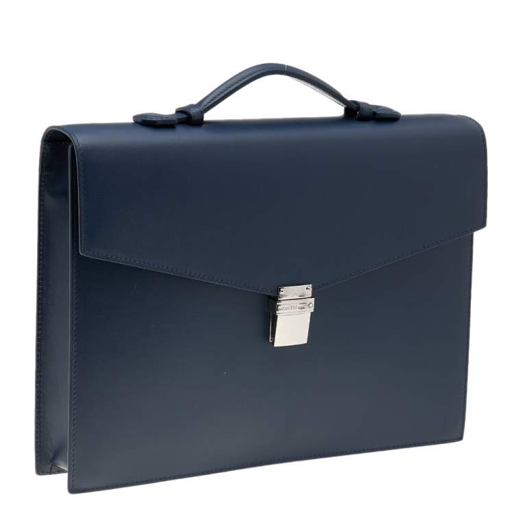Pre Owned Montblanc Navy Blue Leather Meisterstuck Classic Single Gusset Briefcase