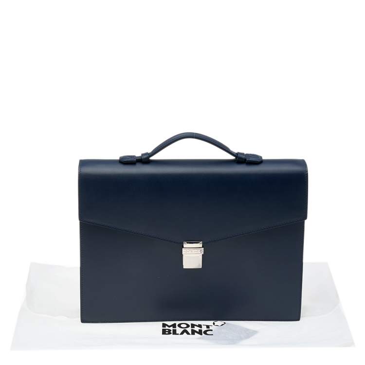 Pre Owned Montblanc Navy Blue Leather Meisterstuck Classic Single Gusset Briefcase