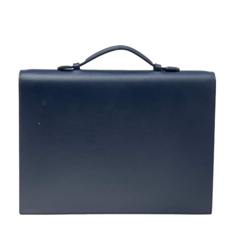 Pre Owned Montblanc Navy Blue Leather Meisterstuck Classic Single Gusset Briefcase