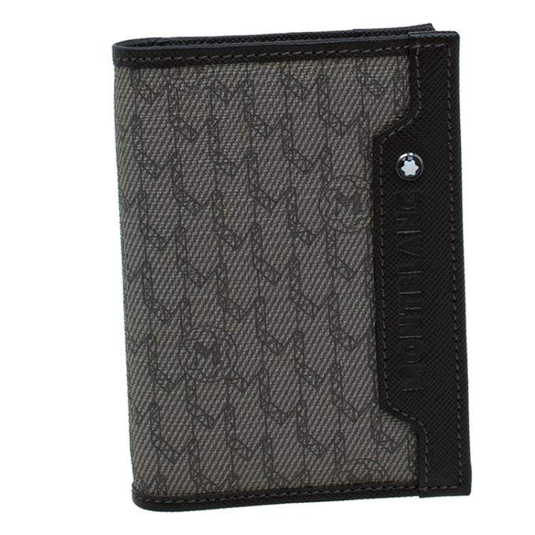 Pre Owned Montblanc Brown Coated Canvas and Leather Signature Card Holder