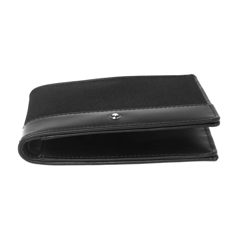 Pre Owned Montblanc Black Canvas And Leather Meisterstück Nightflight Bifold Wallet 6cc