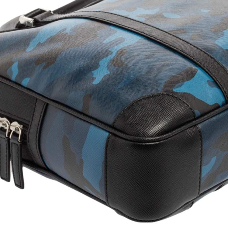 Pre Owned Montblanc Blue/Black Camouflage Leather Sactorial Briefcase
