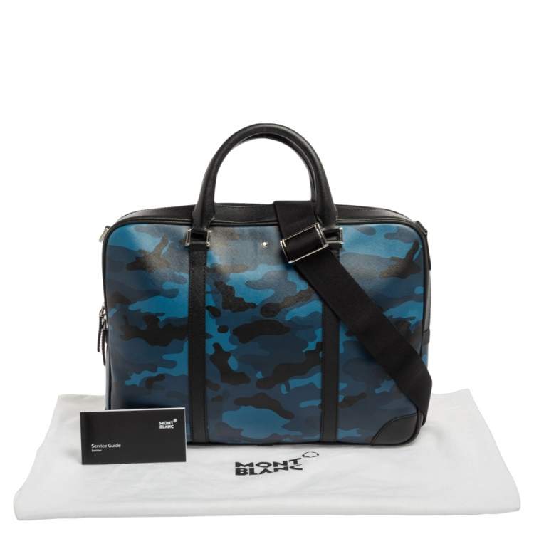 Pre Owned Montblanc Blue/Black Camouflage Leather Sactorial Briefcase