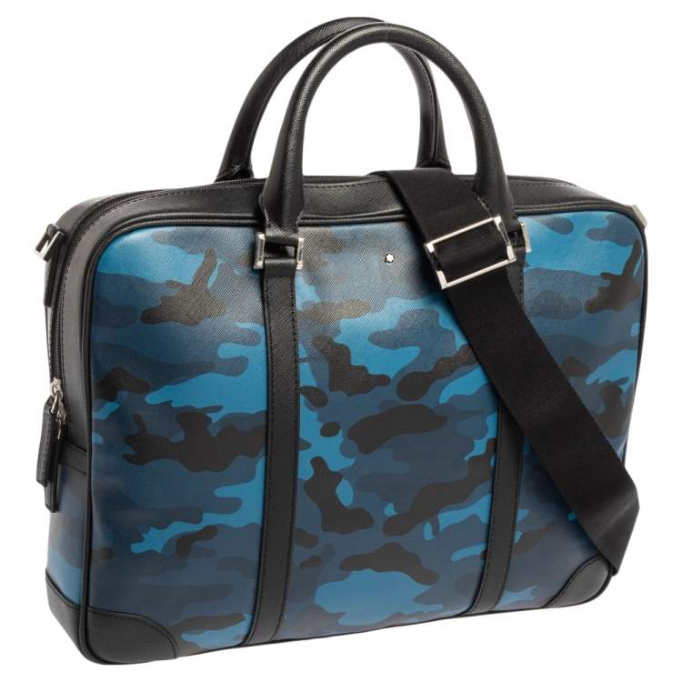 Pre Owned Montblanc Blue/Black Camouflage Leather Sactorial Briefcase