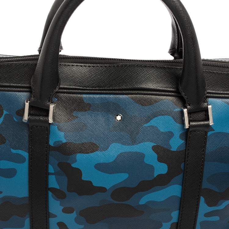 Pre Owned Montblanc Blue/Black Camouflage Leather Sactorial Briefcase
